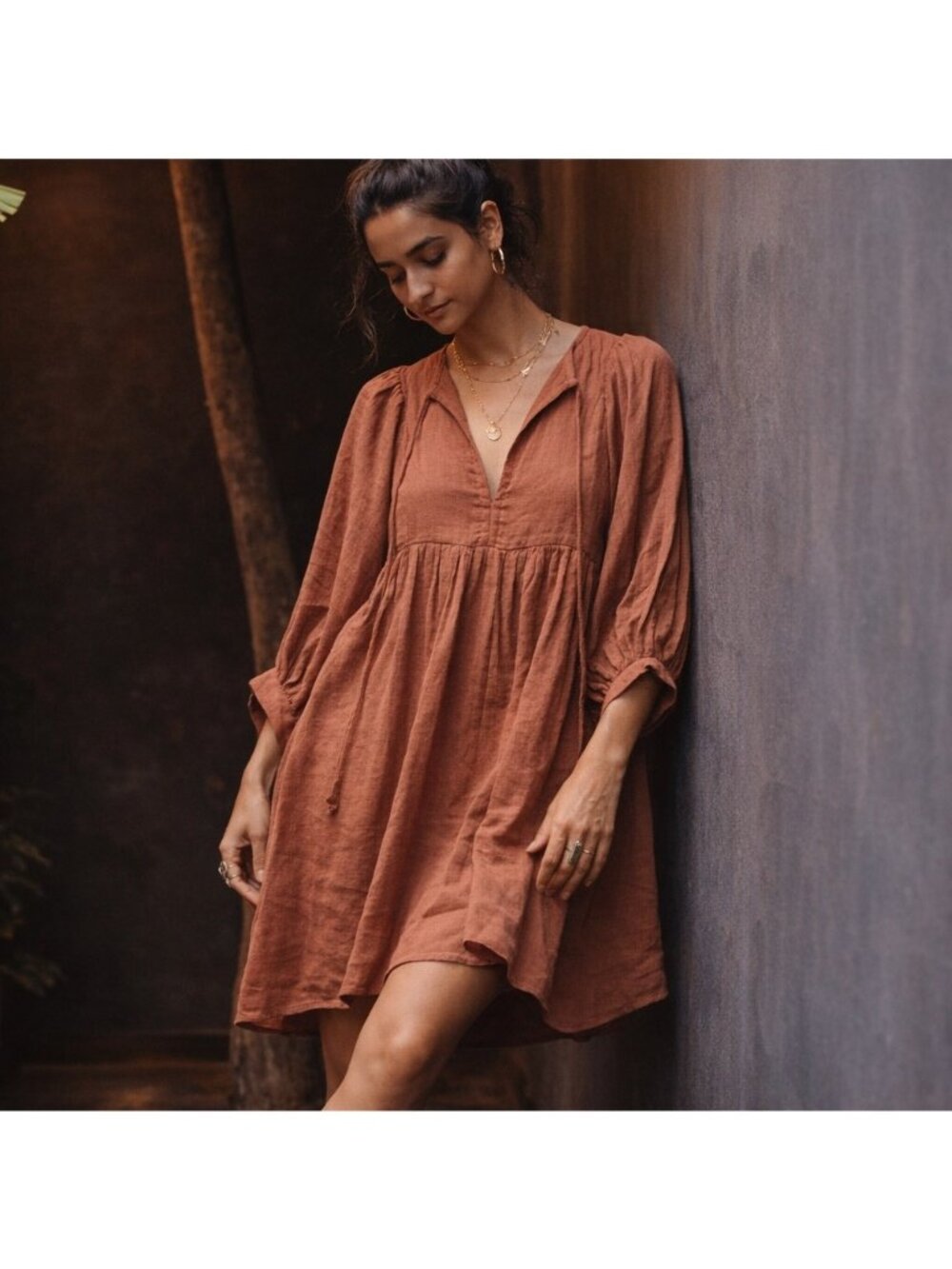 NWOT Daughters of India Kyra Mini Dress XL Rust Boho Cotton Gauze